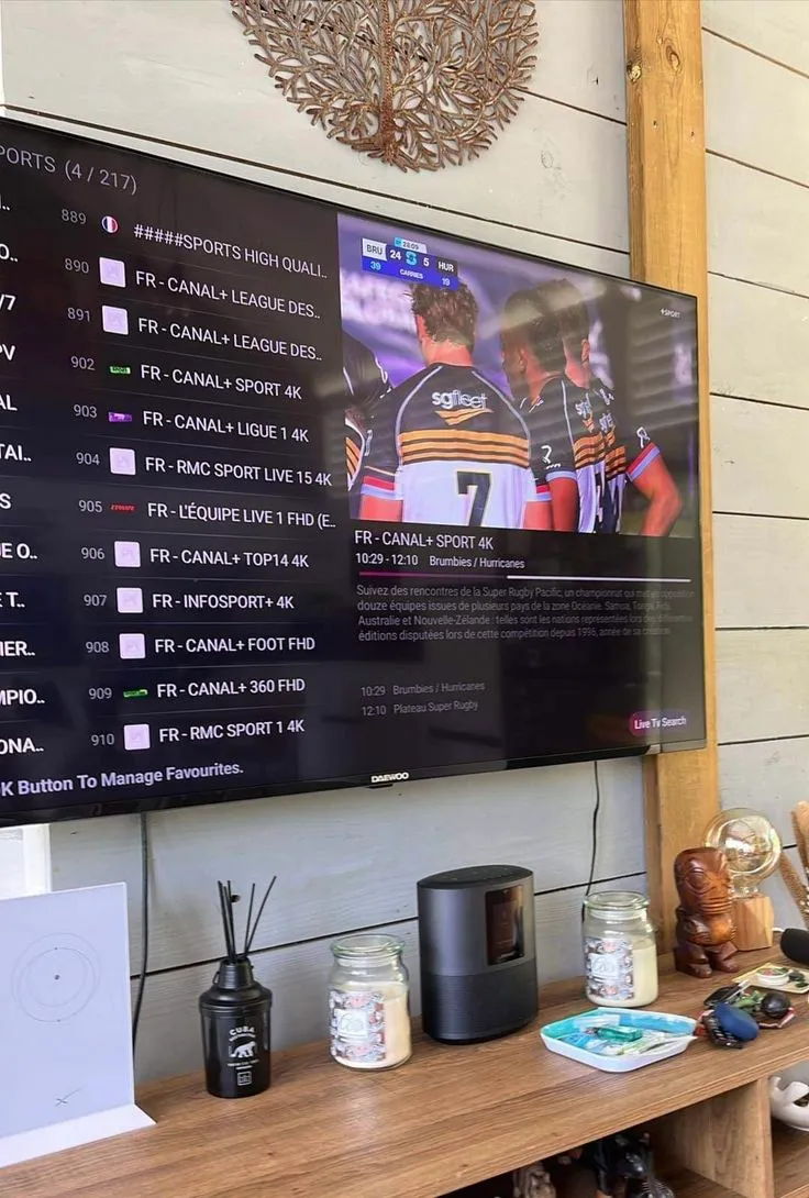 Interface SWIPTV sur Smart TV 4K montrant les chaînes de sport